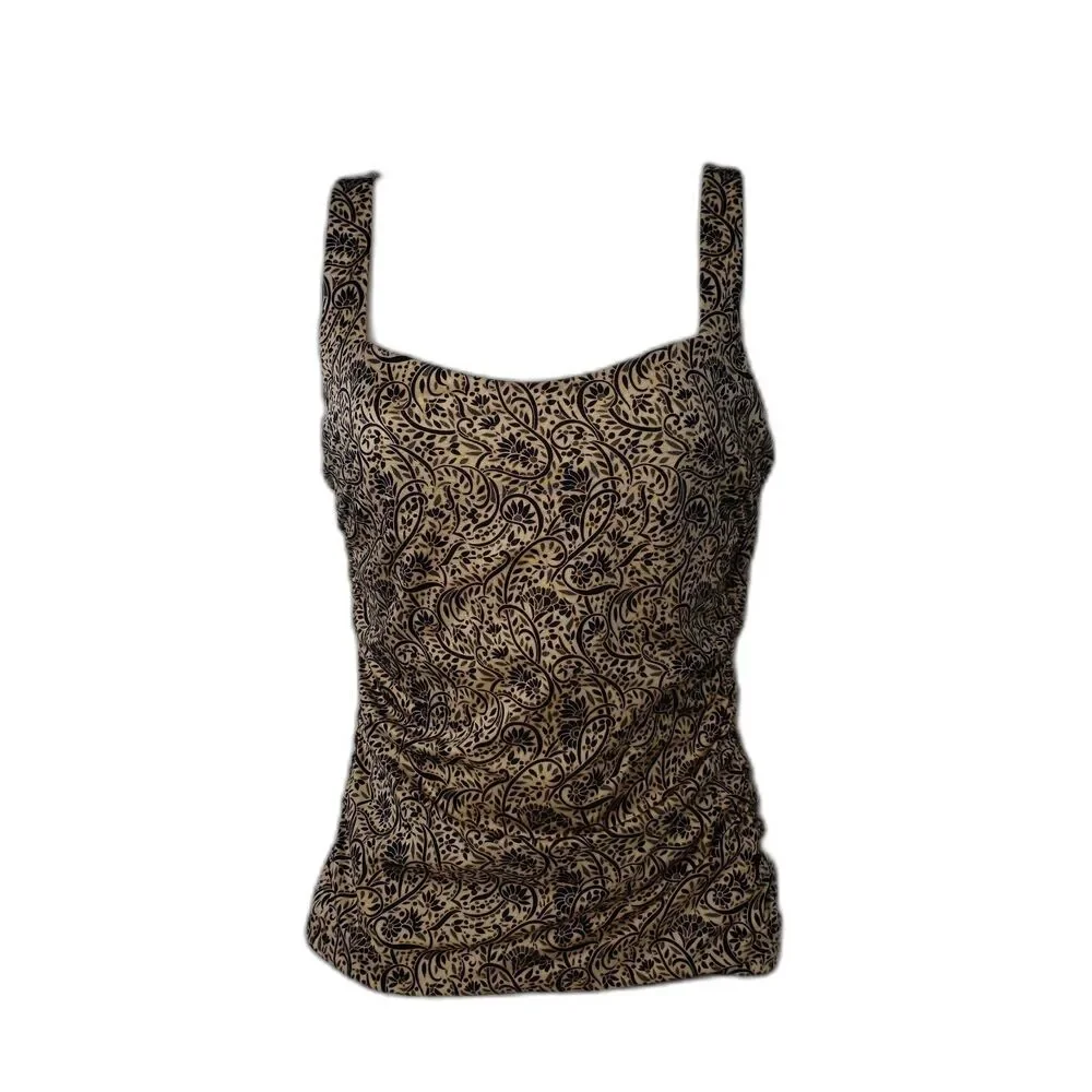 Athleta Aqualux Batik Cream Brown and Black Swim Tank Womens Size 36D/DD
